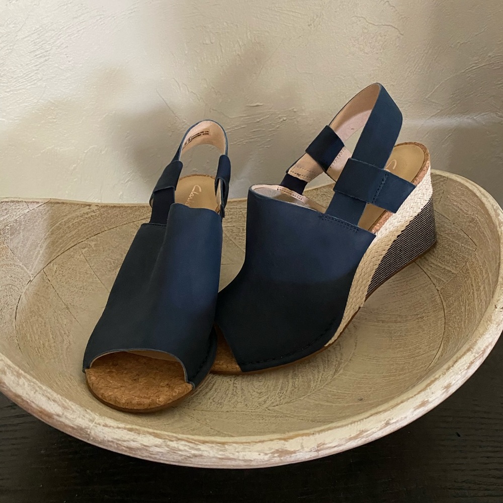 Clarks Navy Blue Wedge Sandals